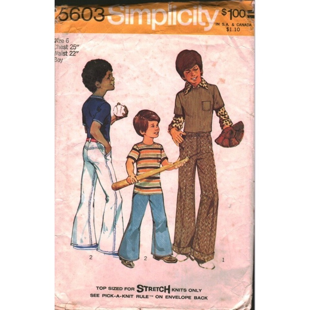 Vintage Simplicity 5603 Boys Top Pants Bell Bottom Jeans Sewing Pattern Size 6